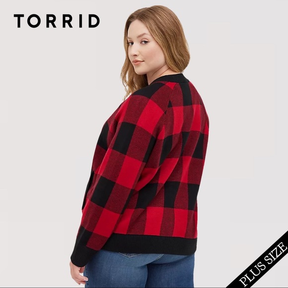 TORRID CARDIGAN ZIP UP BOMBER SWEATER PLAID - Picture 3 of 9